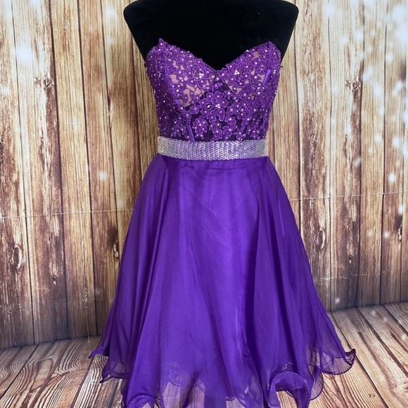 Mori Lee A-Line Sweetheart Beading Sleeveless Short Chiffon Cocktail Dress Sz 6 - Picture 4 of 5